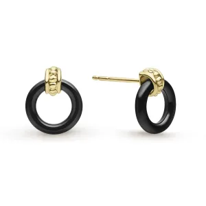 Gold & Black Caviar 18k Gold Black Ceramic Circle Stud Earrings