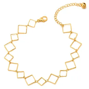 Gold Color Open Square Links Anklet Bracelet, Jingle Bell, Adjustable