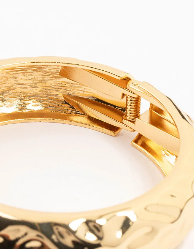 Gold Plated Hammered Wide Bangle