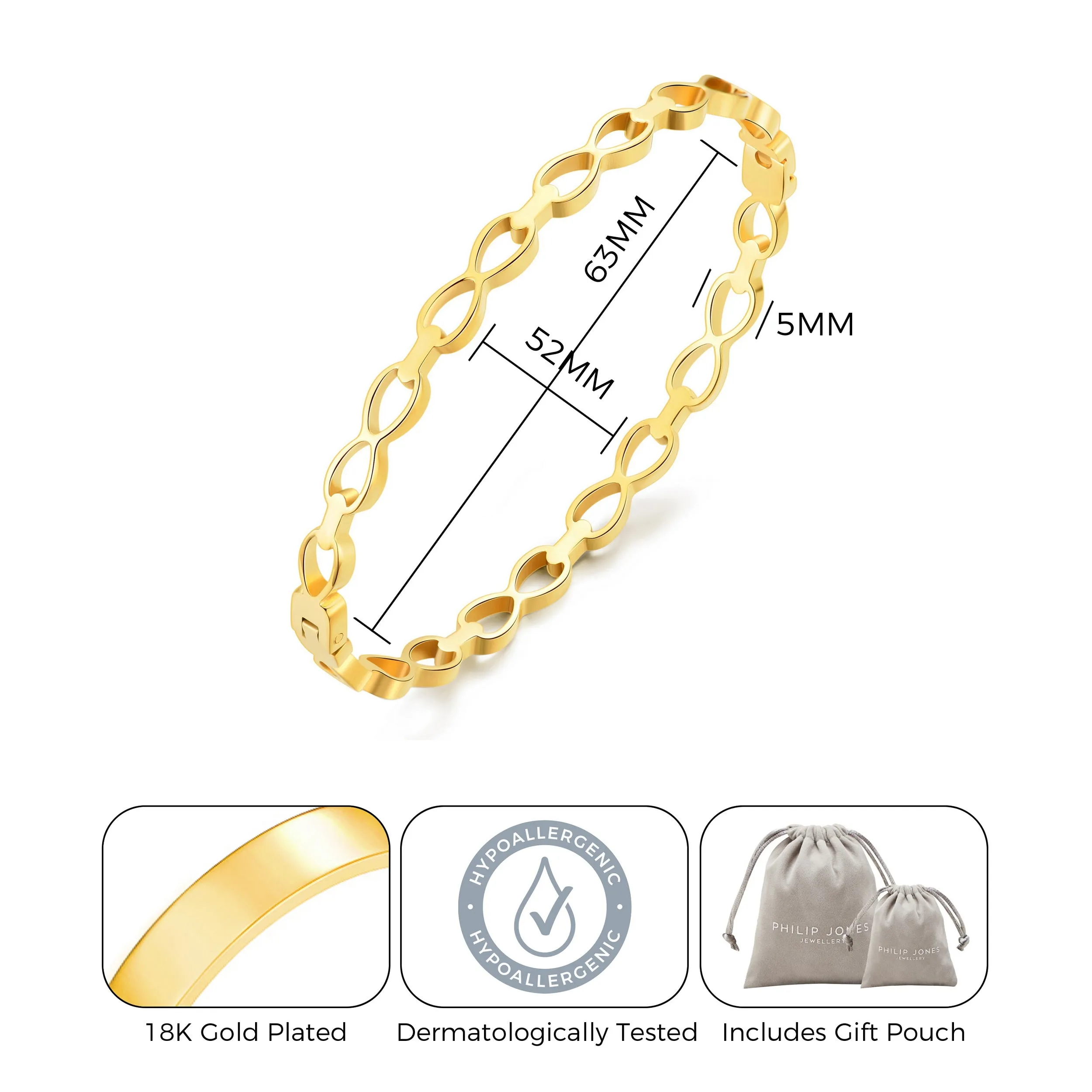 Gold Plated Stainless Steel Infinity Bangle (7 Inch)