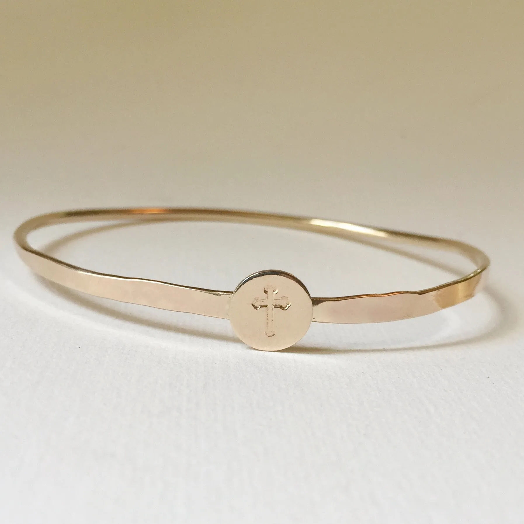 Hammered Cross Bangle in 14K goldfill