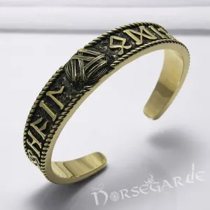 Handcrafted Runes and Valknut Arm Ring - Bronze