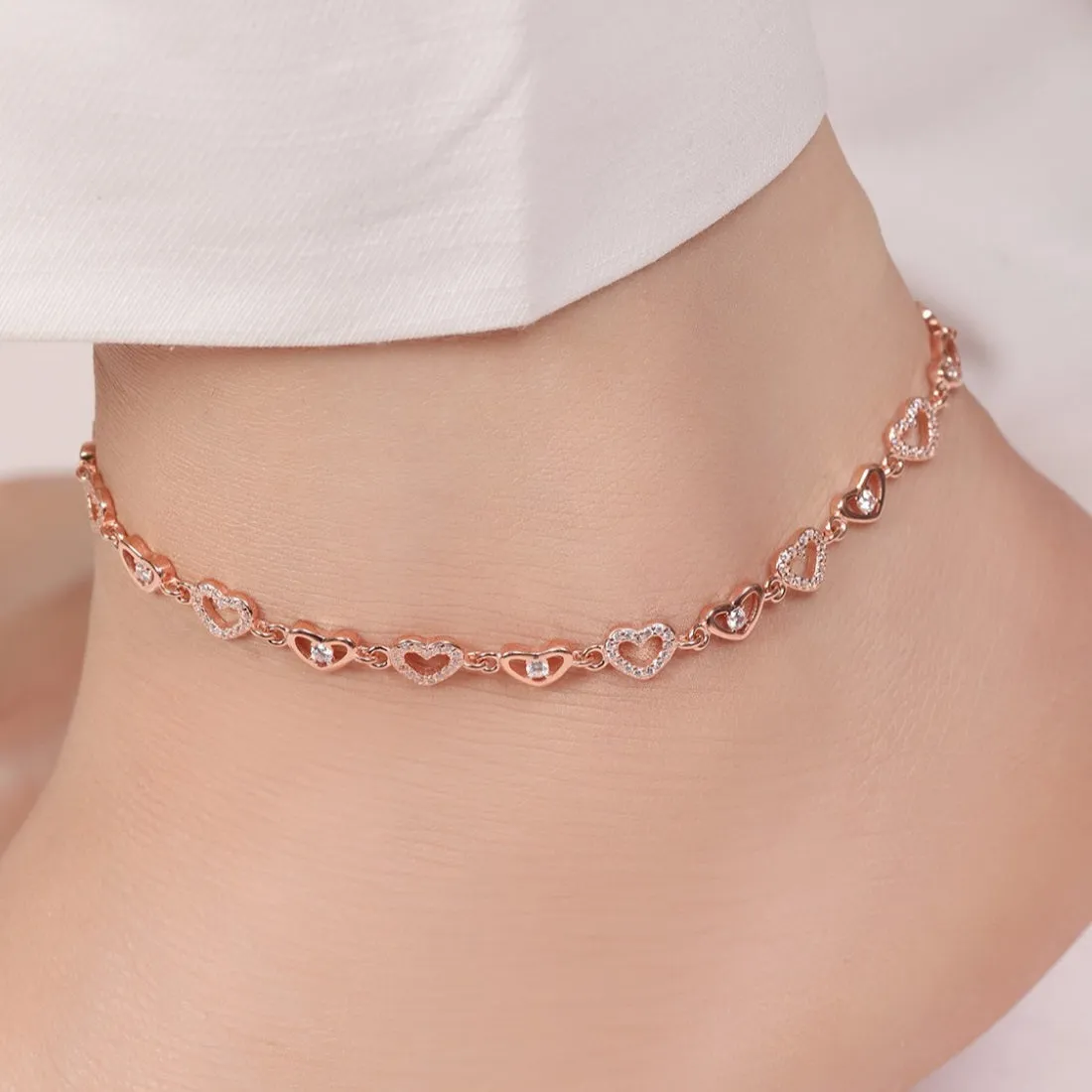 Heartfelt Charm Rose Gold Plated 925 Sterling Silver Anklet