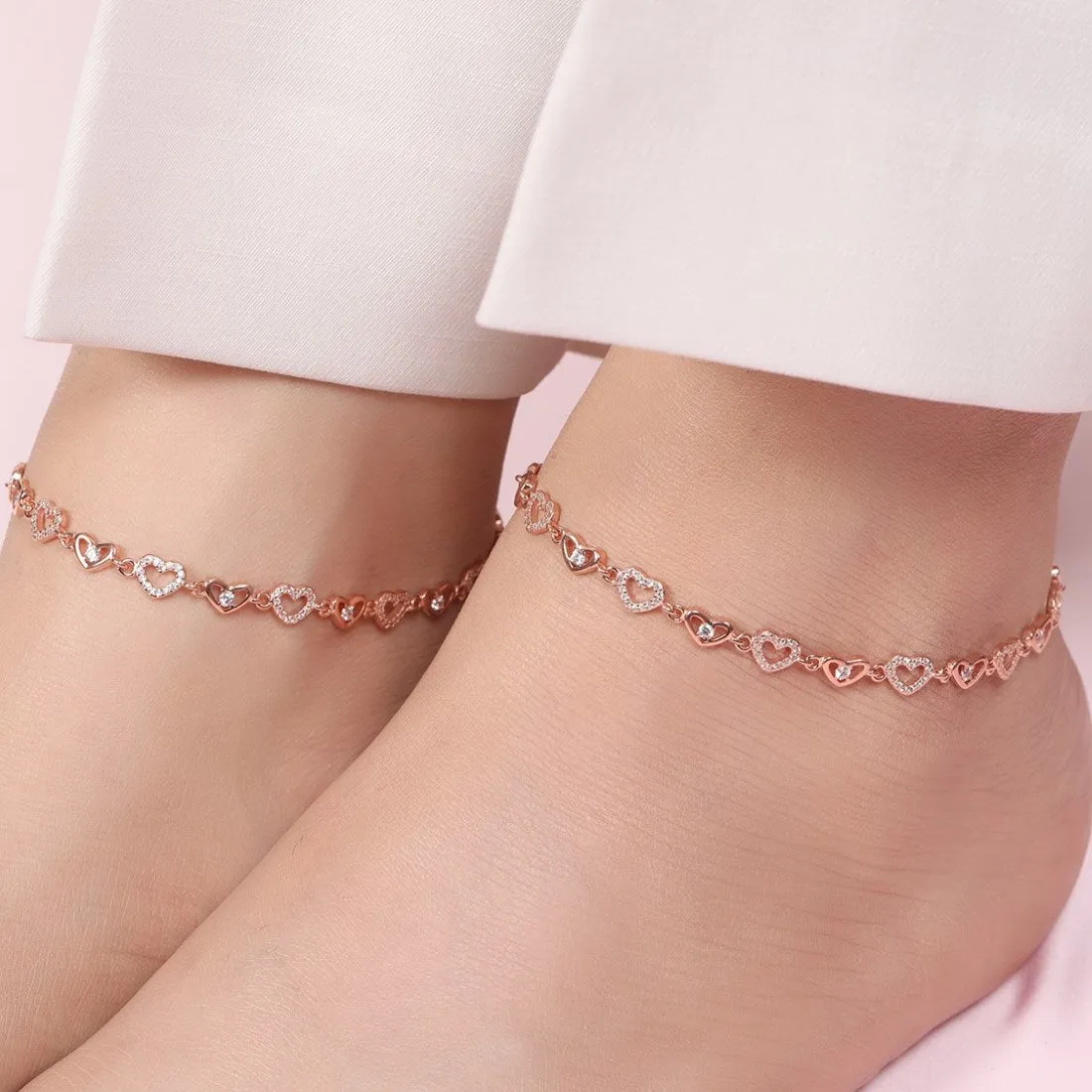 Heartfelt Charm Rose Gold Plated 925 Sterling Silver Anklet