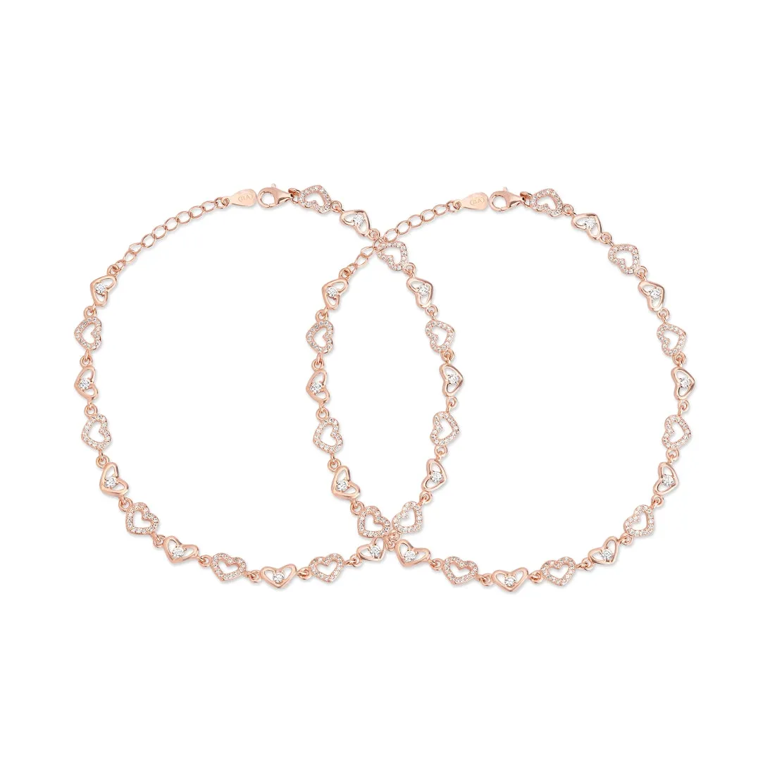 Heartfelt Charm Rose Gold Plated 925 Sterling Silver Anklet