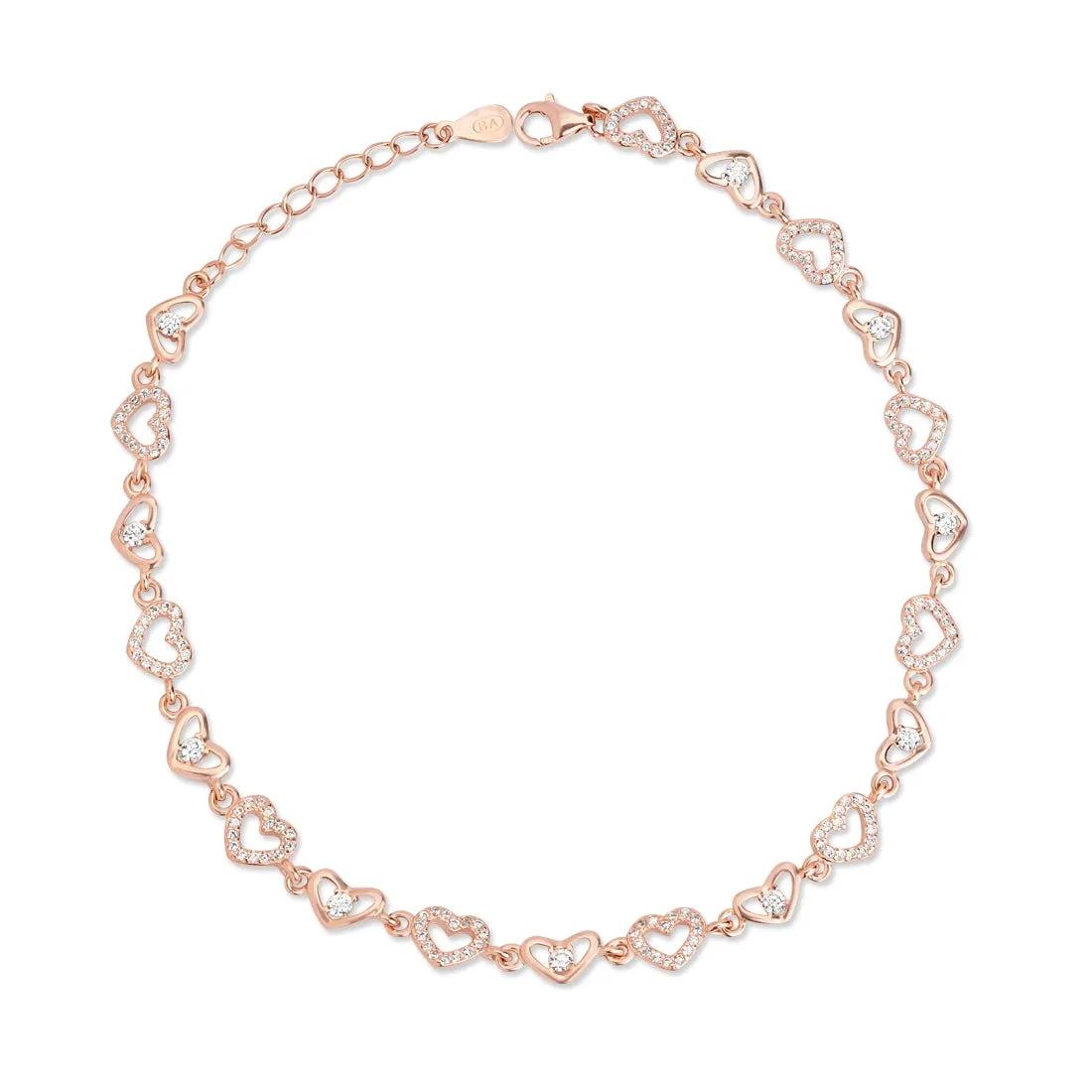 Heartfelt Charm Rose Gold Plated 925 Sterling Silver Anklet