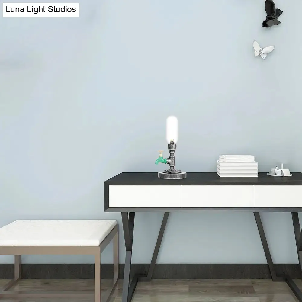 Industrial Capsule Shade Table Light with LED Bulbs and Water Tap Deco for Living Room