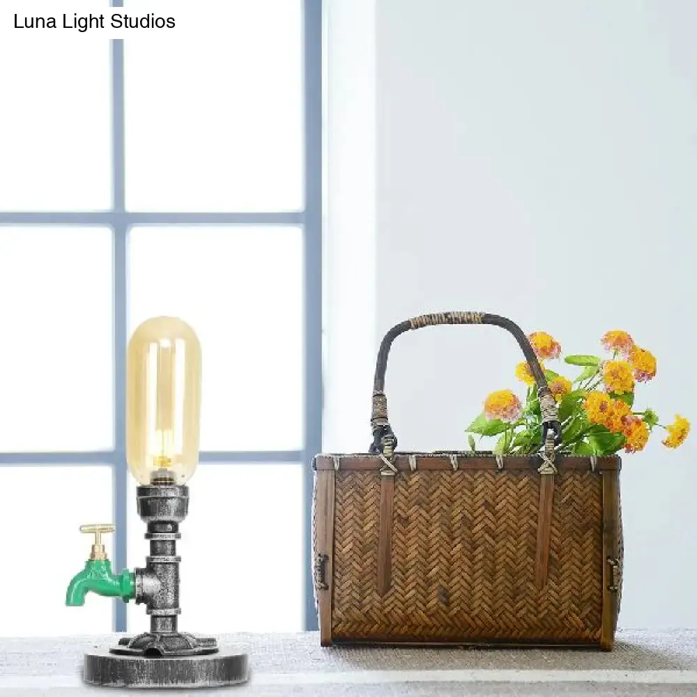 Industrial Capsule Shade Table Light with LED Bulbs and Water Tap Deco for Living Room