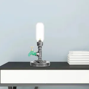 Industrial Capsule Shade Table Light with LED Bulbs and Water Tap Deco for Living Room