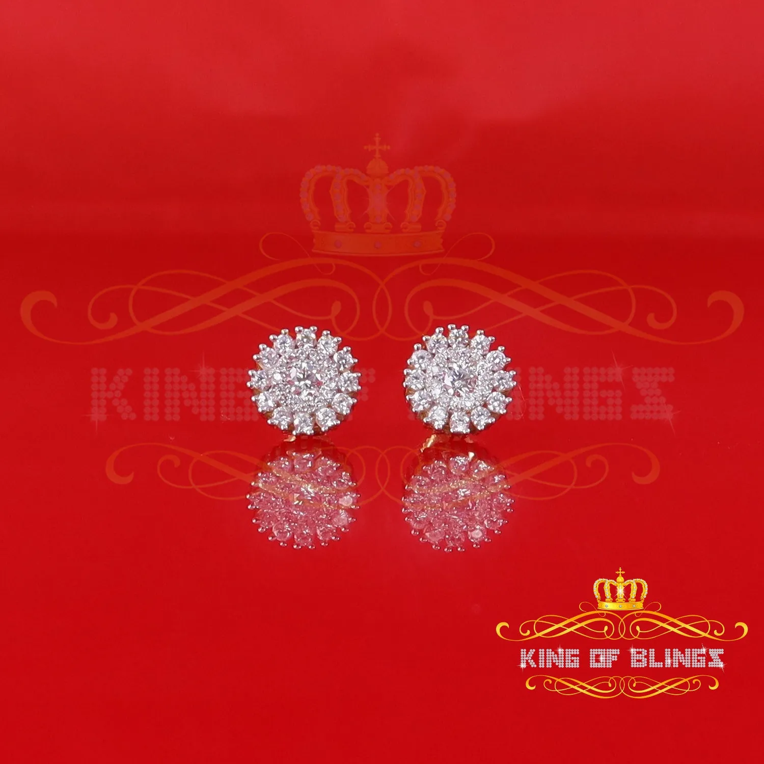 King  of Bling's 1.00ct VVS 'D' Moissanite Men's/Womens 925 Silver Yellow Floral Stud Earrings