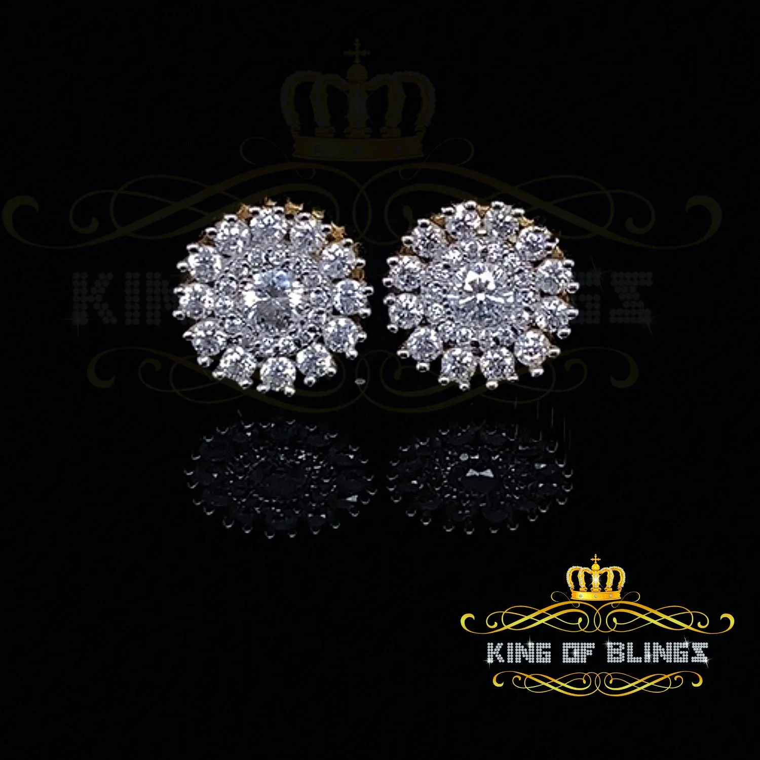 King  of Bling's 1.00ct VVS 'D' Moissanite Men's/Womens 925 Silver Yellow Floral Stud Earrings