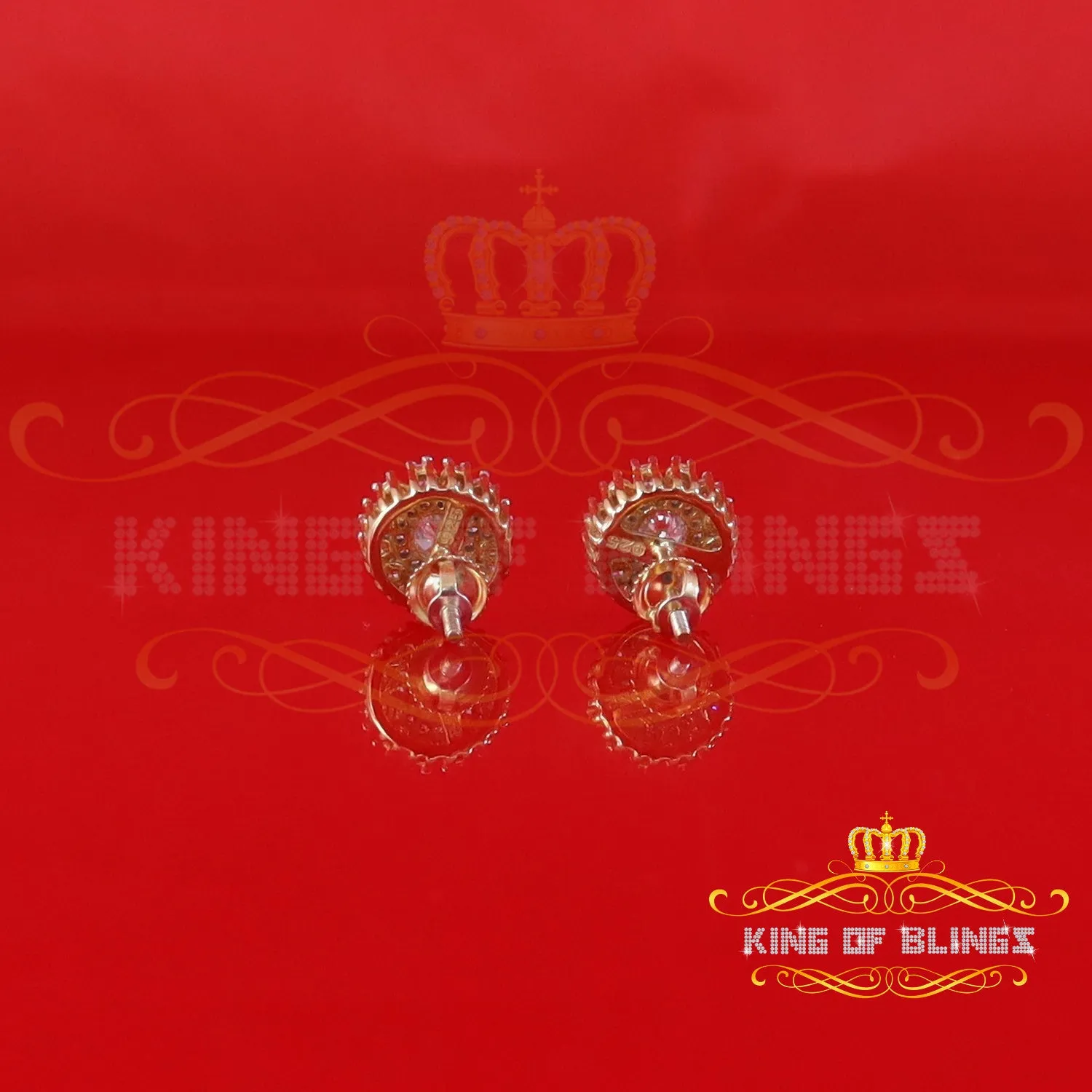 King  of Bling's 1.00ct VVS 'D' Moissanite Men's/Womens 925 Silver Yellow Floral Stud Earrings