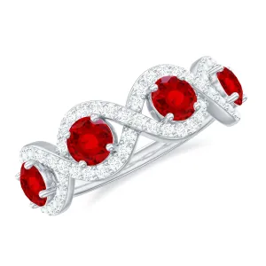 Lab-Created Ruby and Diamond Braided Half Eternity Band Ring