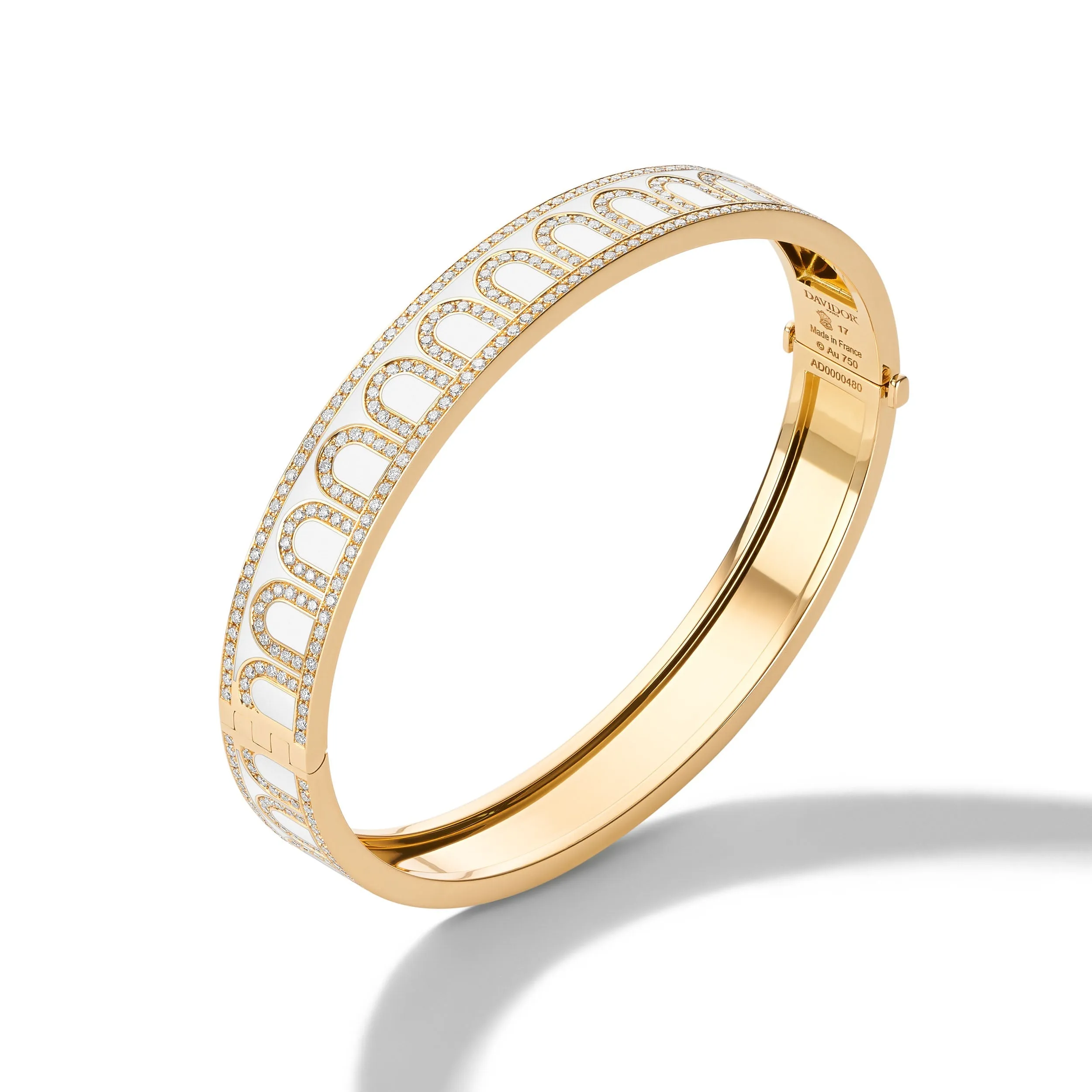 L'Arc de DAVIDOR Bangle MM, 18k Yellow Gold with Lacquered Ceramic and Palais Diamonds