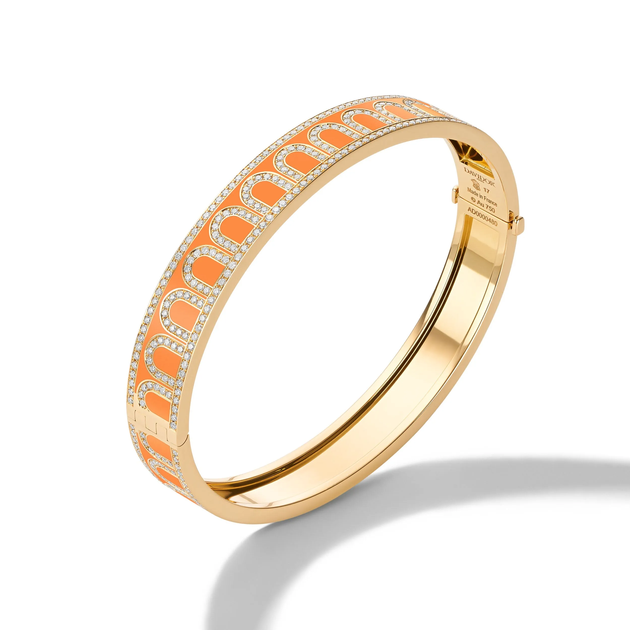 L'Arc de DAVIDOR Bangle MM, 18k Yellow Gold with Lacquered Ceramic and Palais Diamonds