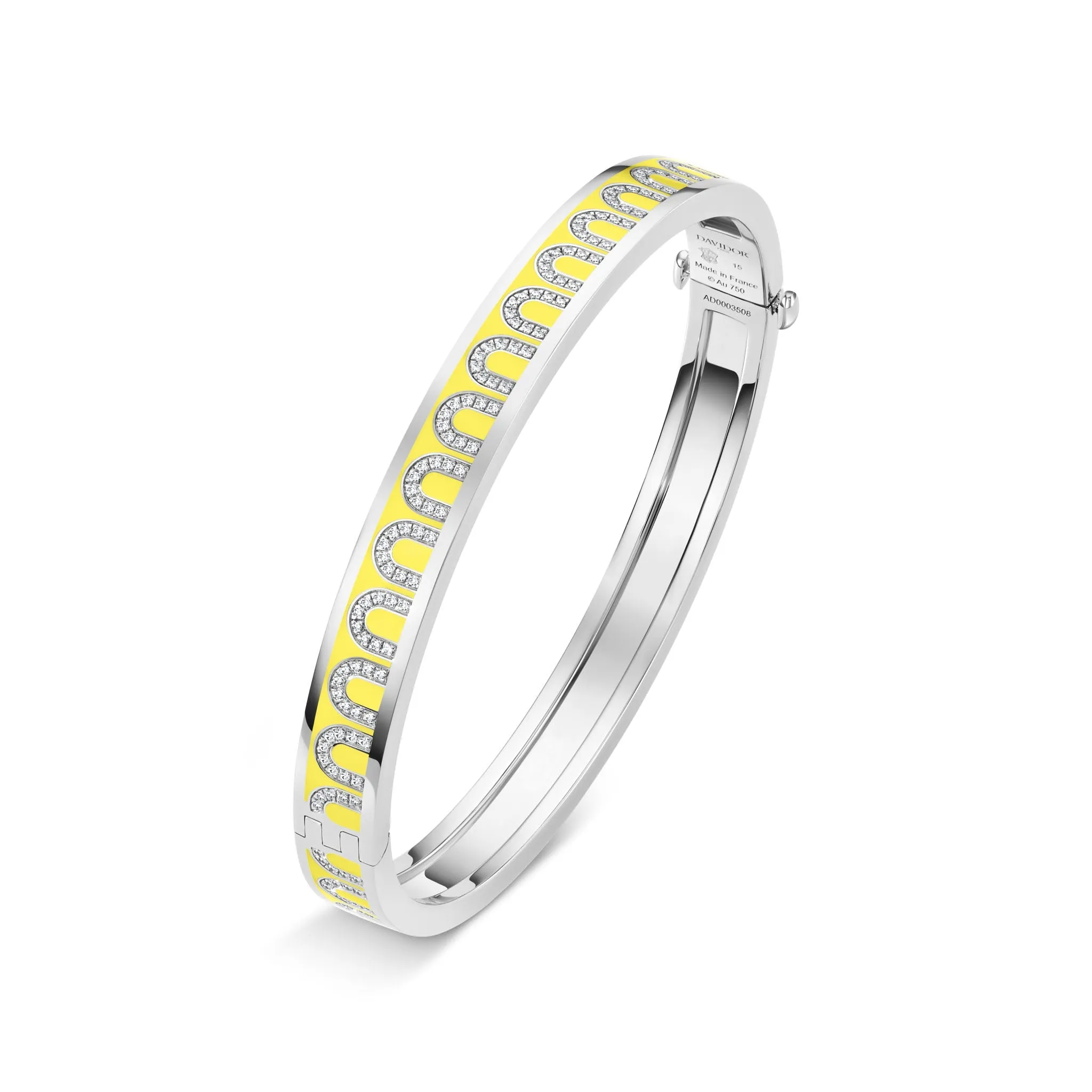 L'Arc de DAVIDOR Bangle PM, 18k White Gold with Lacquered Ceramic and Arcade Diamonds