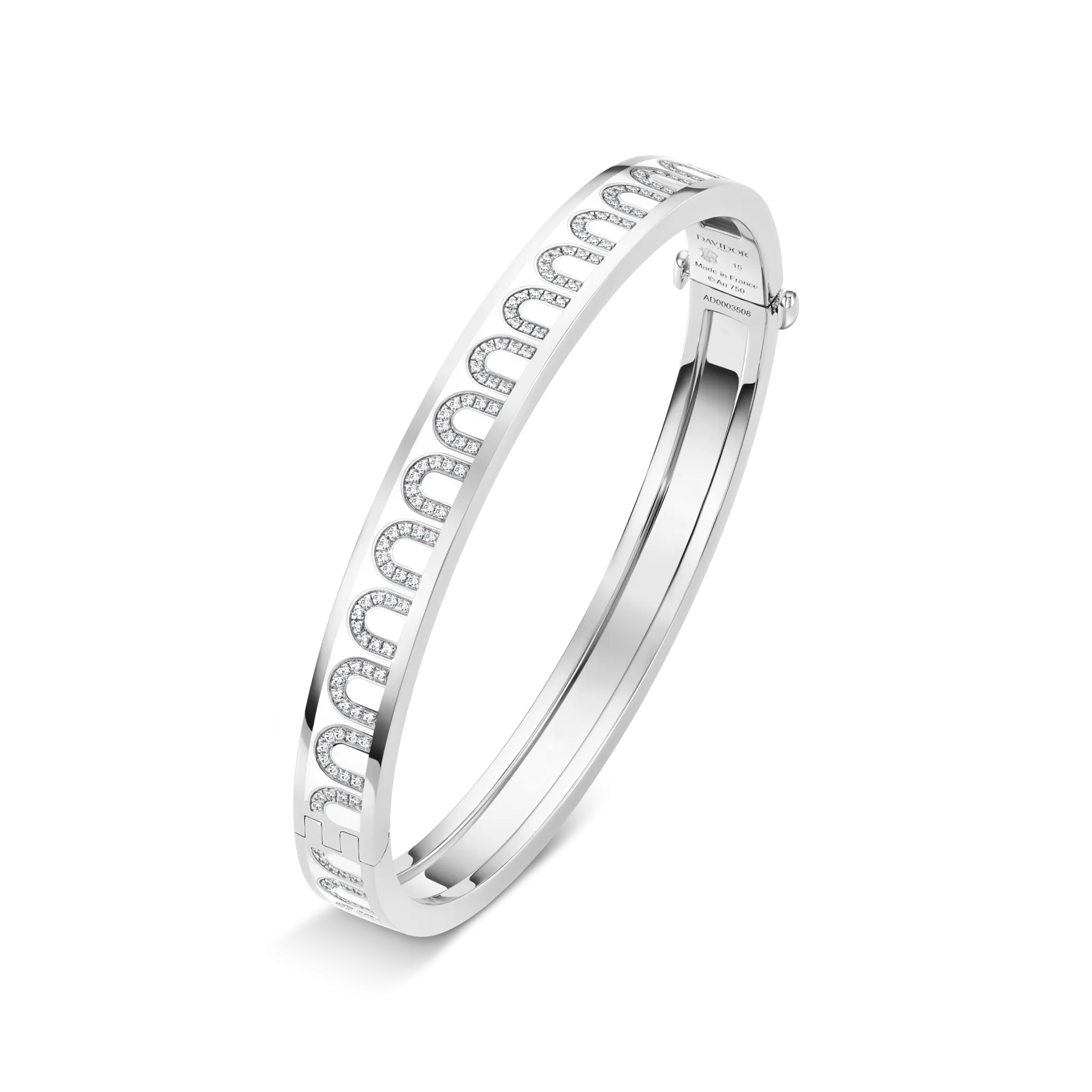 L'Arc de DAVIDOR Bangle PM, 18k White Gold with Lacquered Ceramic and Arcade Diamonds