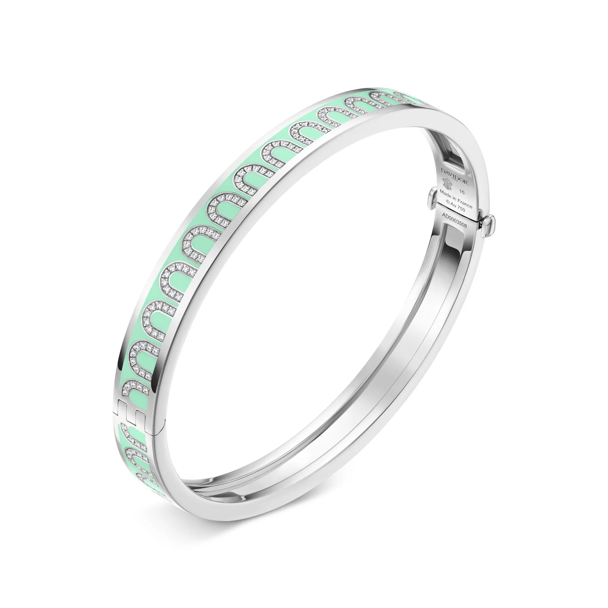 L'Arc de DAVIDOR Bangle PM, 18k White Gold with Lacquered Ceramic and Arcade Diamonds