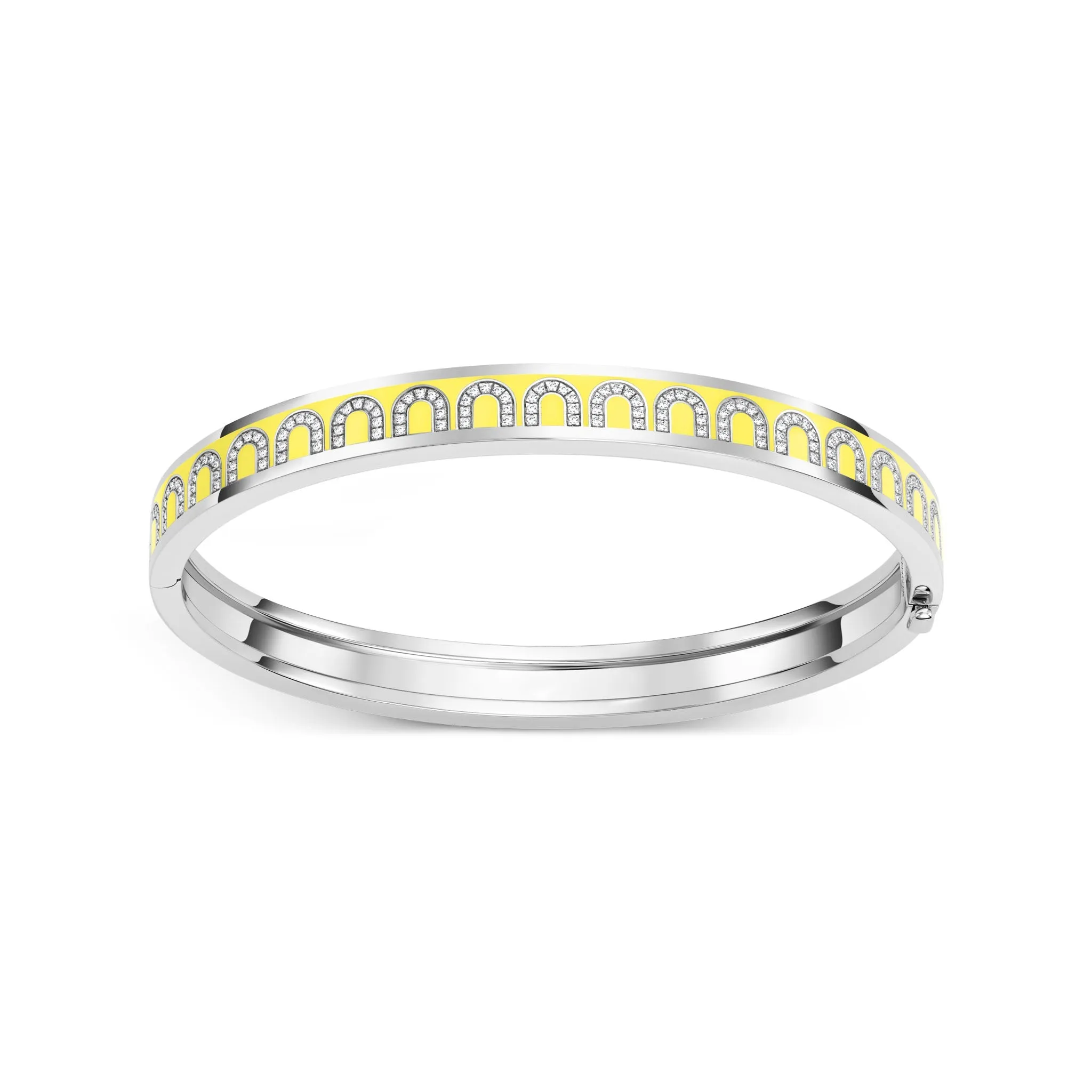 L'Arc de DAVIDOR Bangle PM, 18k White Gold with Lacquered Ceramic and Arcade Diamonds