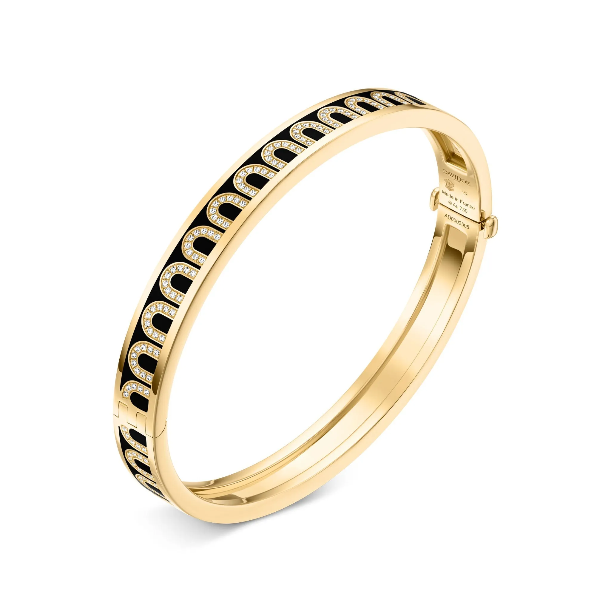 L'Arc de DAVIDOR Bangle PM, 18k Yellow Gold with Lacquered Ceramic and Arcade Diamonds