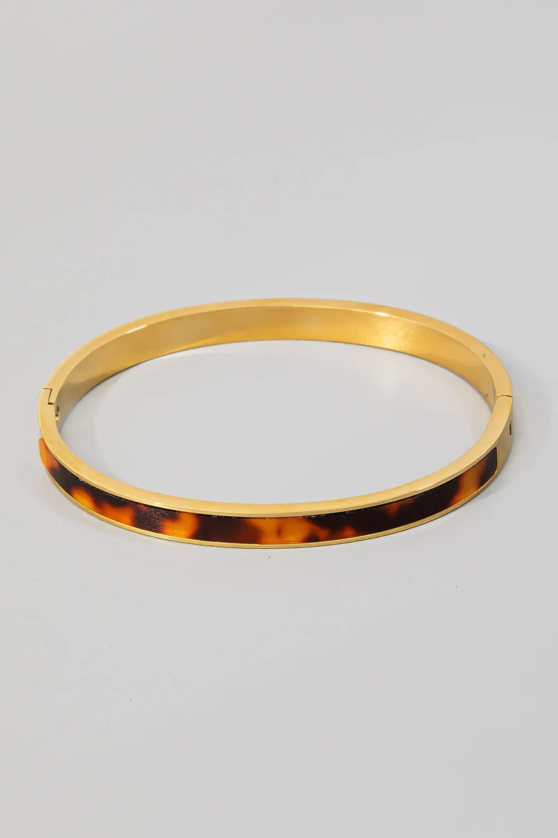 Leopard Print Gold Clasp Bangle in Gold