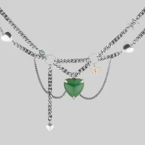 METAMORPHOSIS. Gemstone Heart & Chain Charm Necklace - Silver