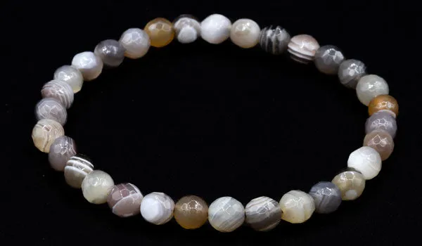 Mini Faceted Botswana Agate Natural Gemstone Bracelet