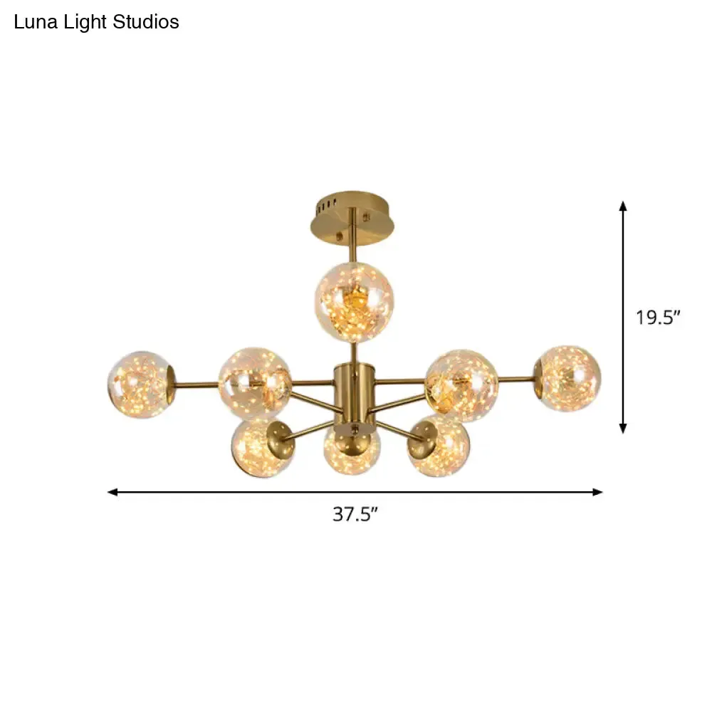 Modern Amber Glass Ball Chandelier - Stylish Brass Sputnik Suspension Light for Dining Room