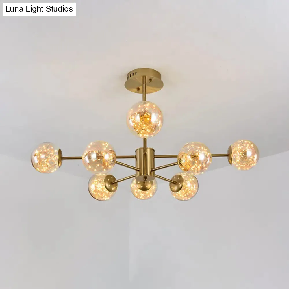 Modern Amber Glass Ball Chandelier - Stylish Brass Sputnik Suspension Light for Dining Room