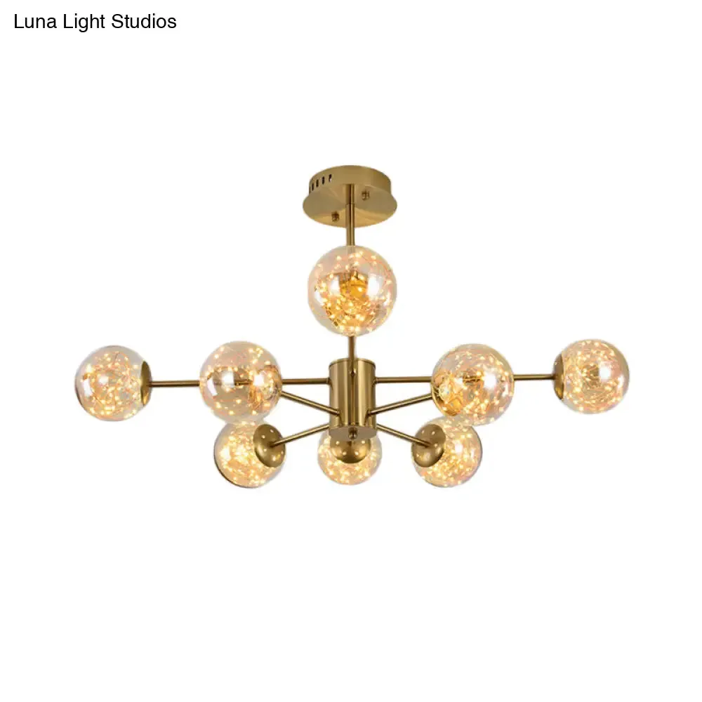 Modern Amber Glass Ball Chandelier - Stylish Brass Sputnik Suspension Light for Dining Room