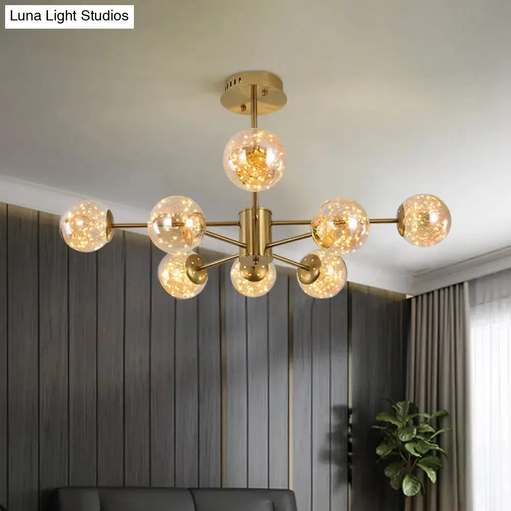 Modern Amber Glass Ball Chandelier - Stylish Brass Sputnik Suspension Light for Dining Room