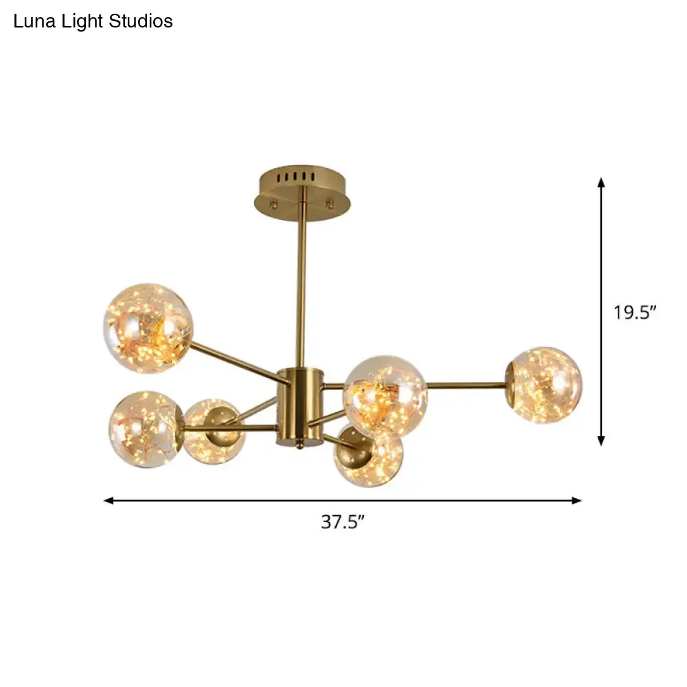 Modern Amber Glass Ball Chandelier - Stylish Brass Sputnik Suspension Light for Dining Room