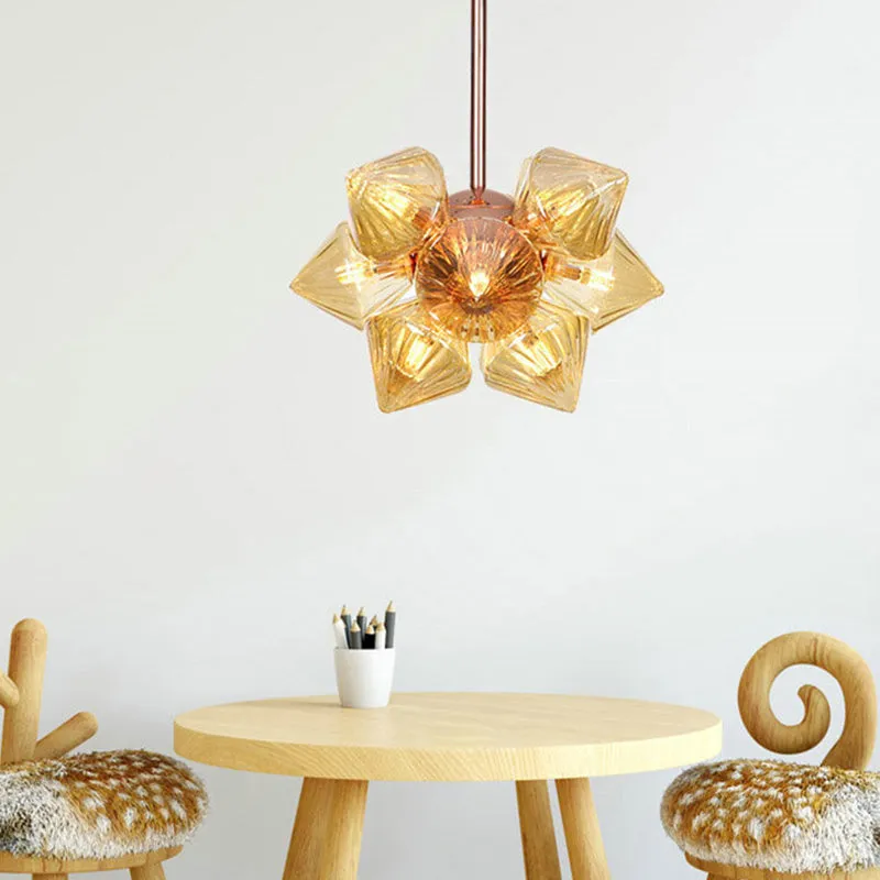 Modern Amber Glass Pyramid Chandelier Lamp - 9/12 Bulb Pendant Lighting Fixture for Living Room