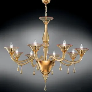 Modern Amber Murano Glass Chandelier With Pretty Droplets And 8 Lights