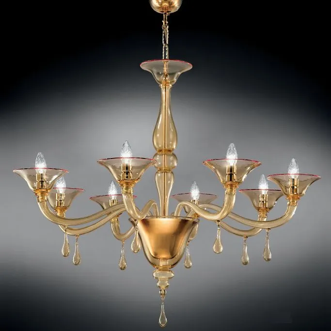 Modern Amber Murano Glass Chandelier With Pretty Droplets And 8 Lights