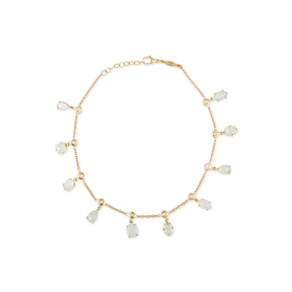 MULTI SHAPE AQUAMARINE   DIAMOND SHAKER ANKLET