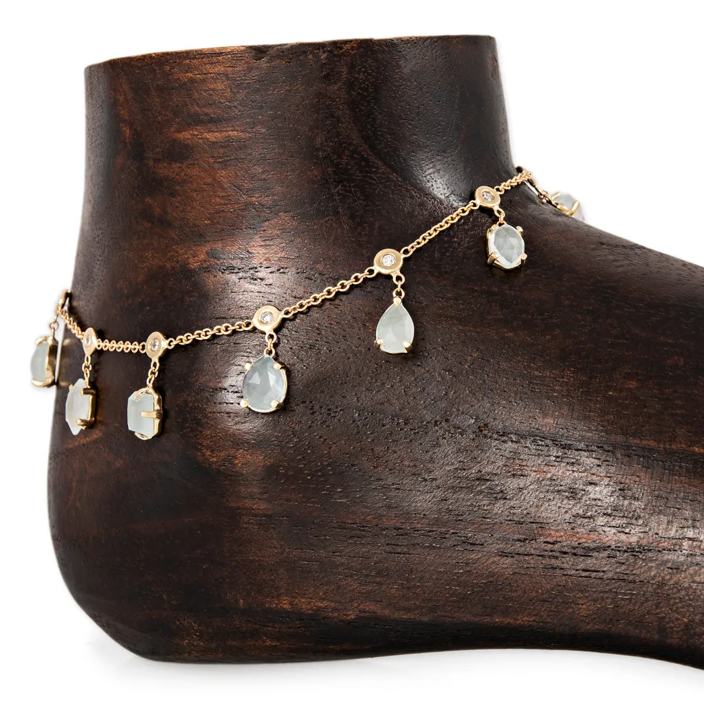 MULTI SHAPE AQUAMARINE   DIAMOND SHAKER ANKLET