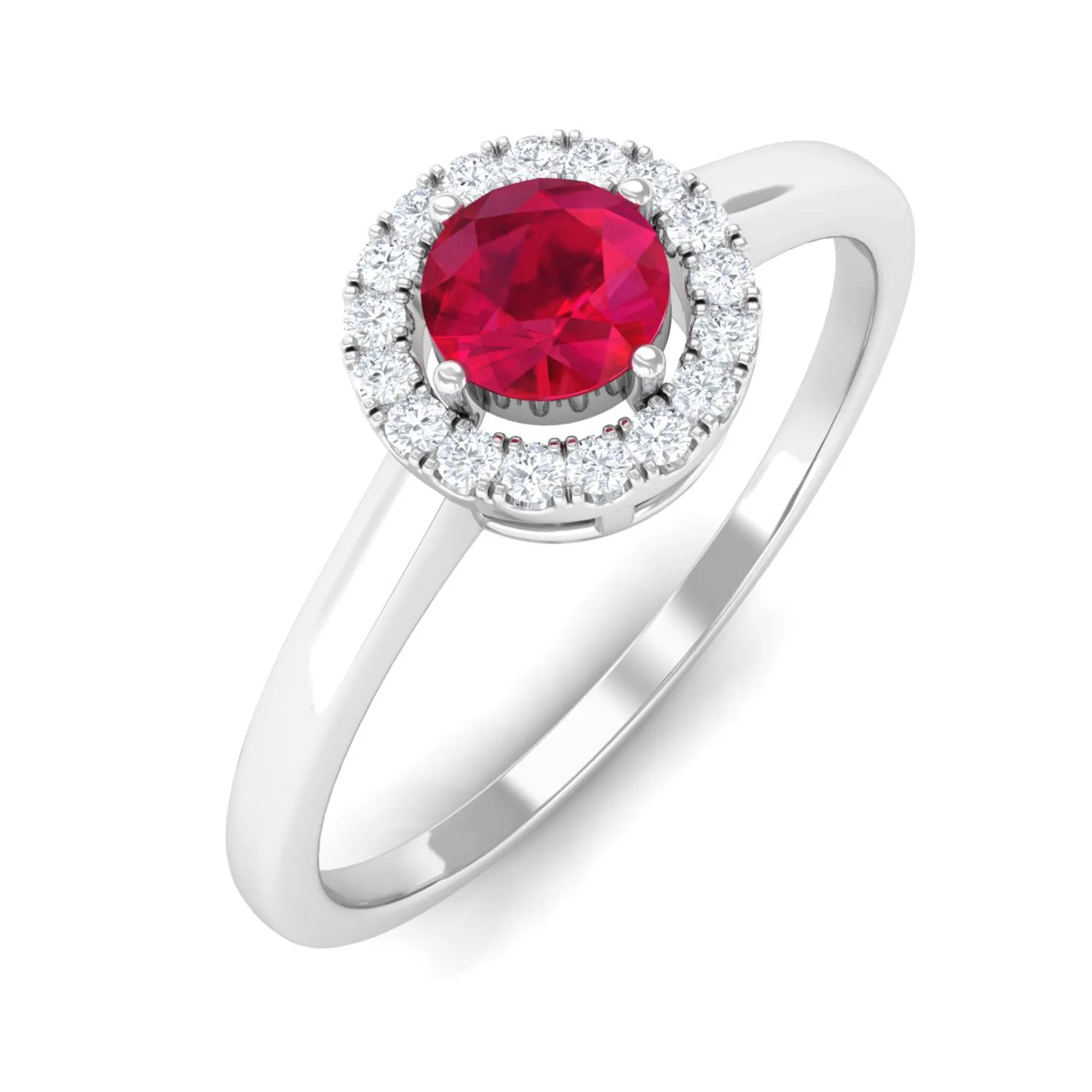 Natural Ruby Promise Ring with Diamond Halo