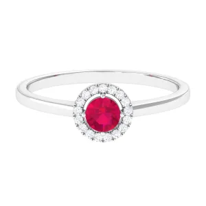 Natural Ruby Promise Ring with Diamond Halo