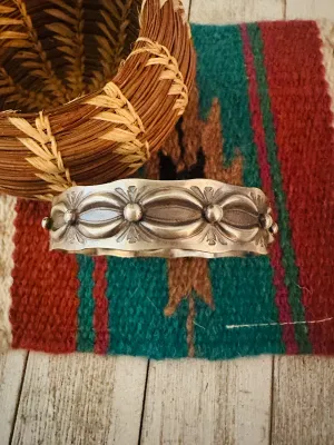 Navajo Hand Stamped Sterling Silver Bangle Bracelet by Tim Yazzie