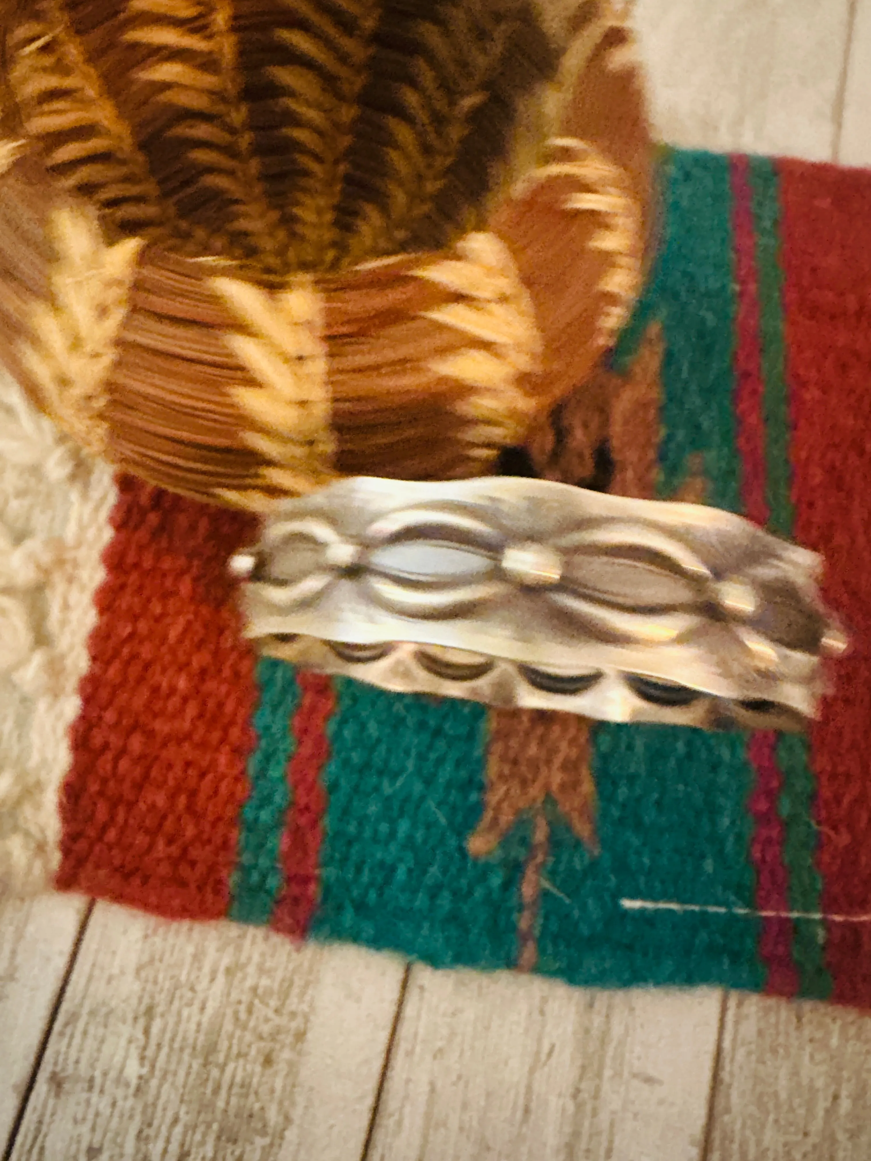 Navajo Hand Stamped Sterling Silver Bangle Bracelet by Tim Yazzie