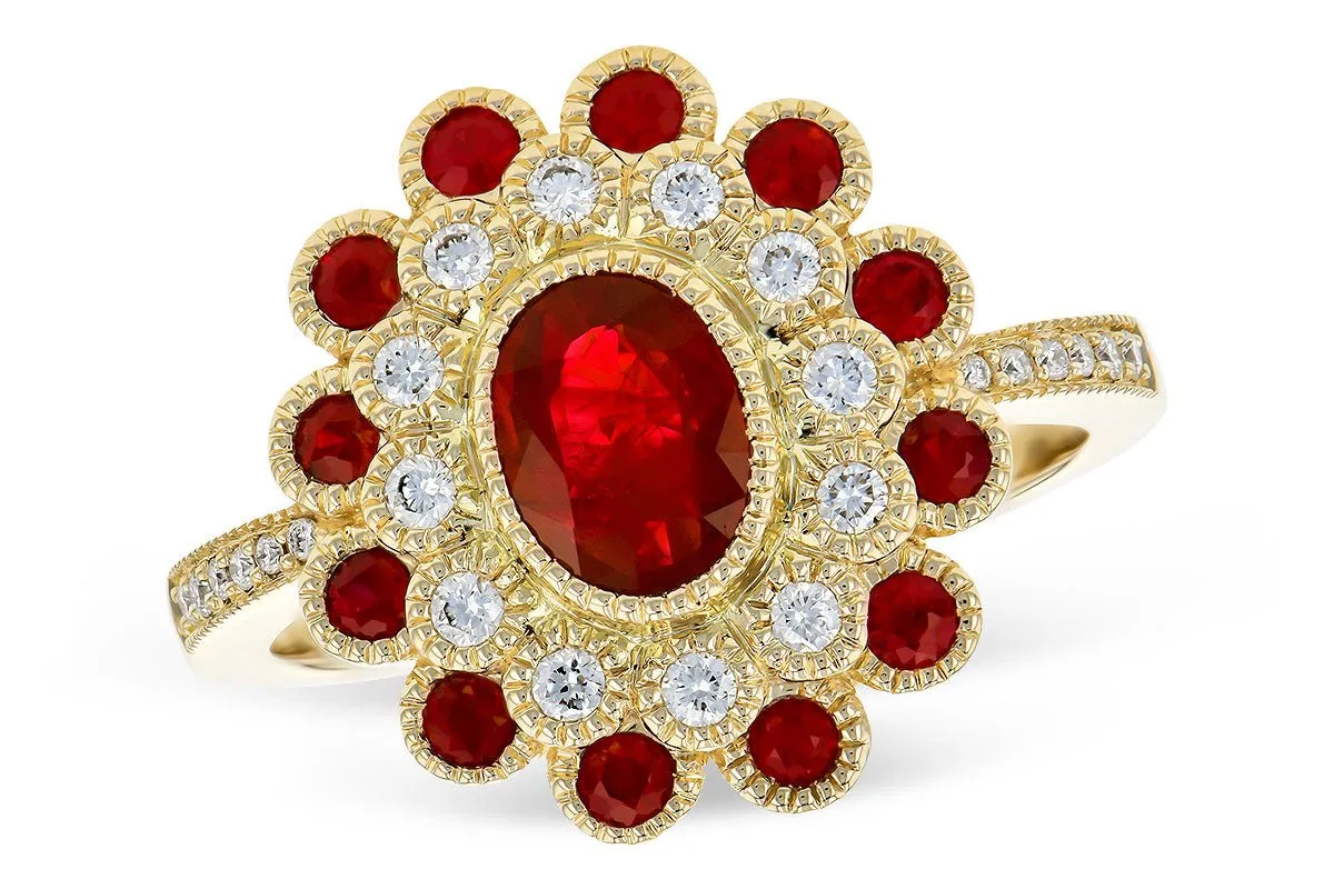 Oval Cut Ruby & Milgrain Double Halo with Diamonds & Rubies