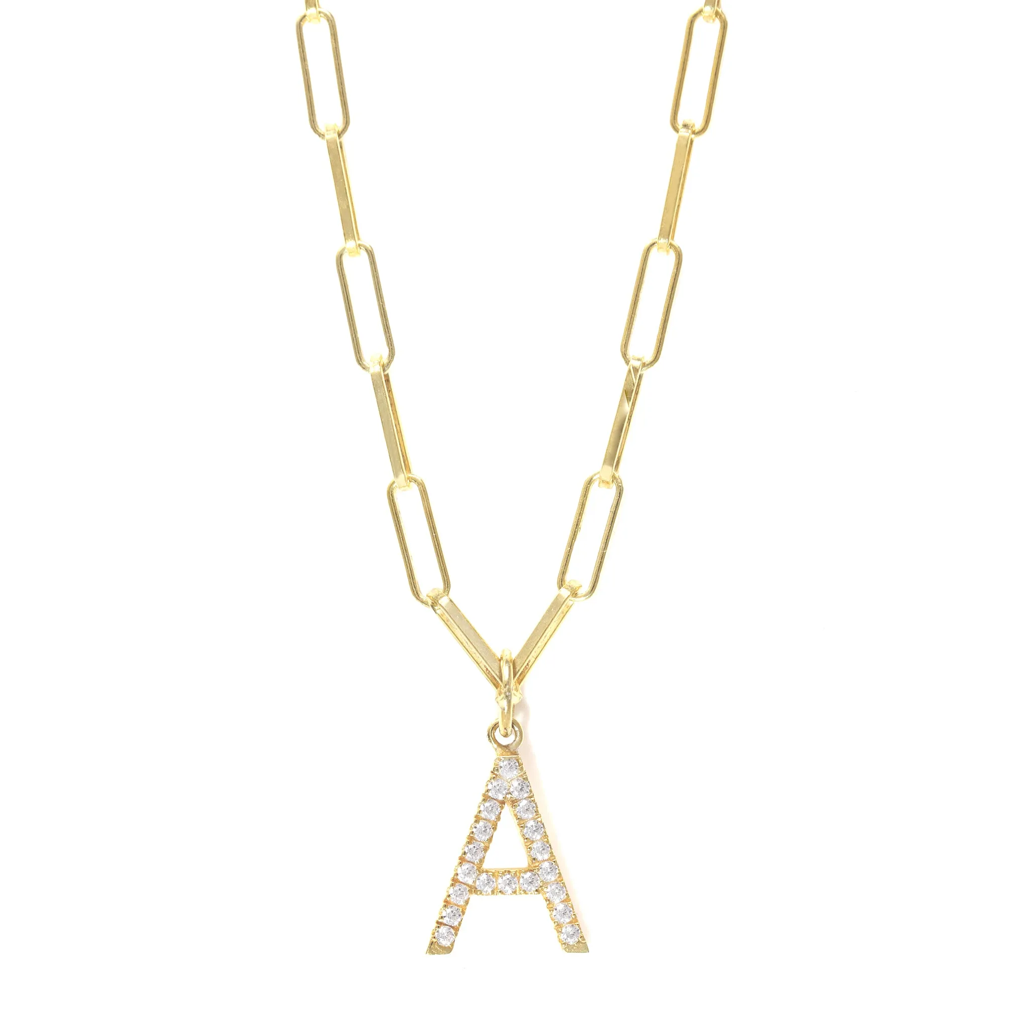 Paper Clip Diamond Initial Necklace - Yellow Gold - Pre Order