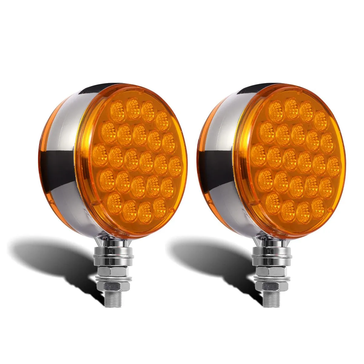 Partsam 2pcs Round Double Face Amber 48LED Pedestal Fender Rear Turn Signal Parking Lights Post Mount, Dual-face Led Marker Trailer Lights Replacement for Kenworth/Peterbilt/Freightliner Trucks