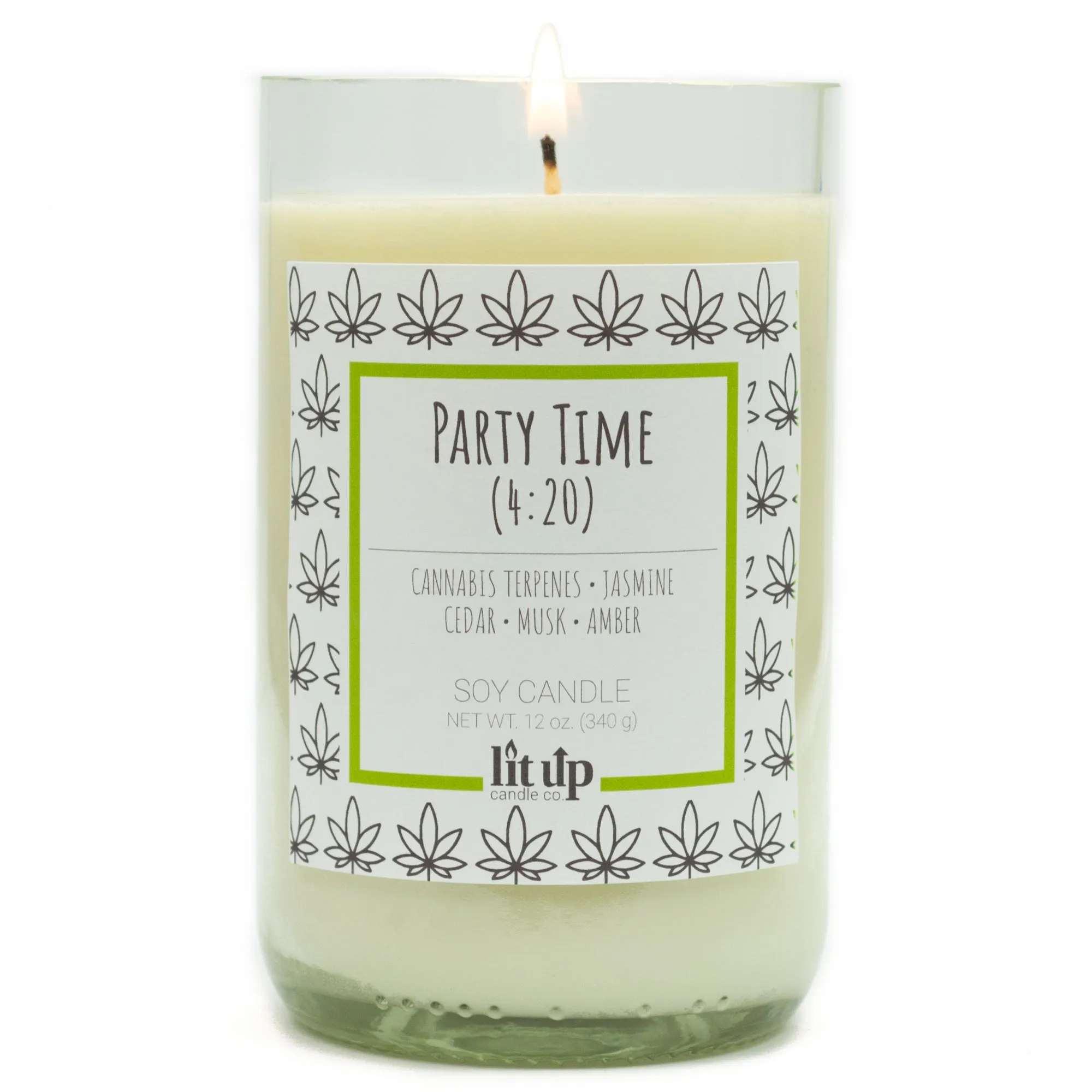 Party Time (4:20) scented 12 oz. soy candle in upcycled wine bottle - FKA Cannabis Flower