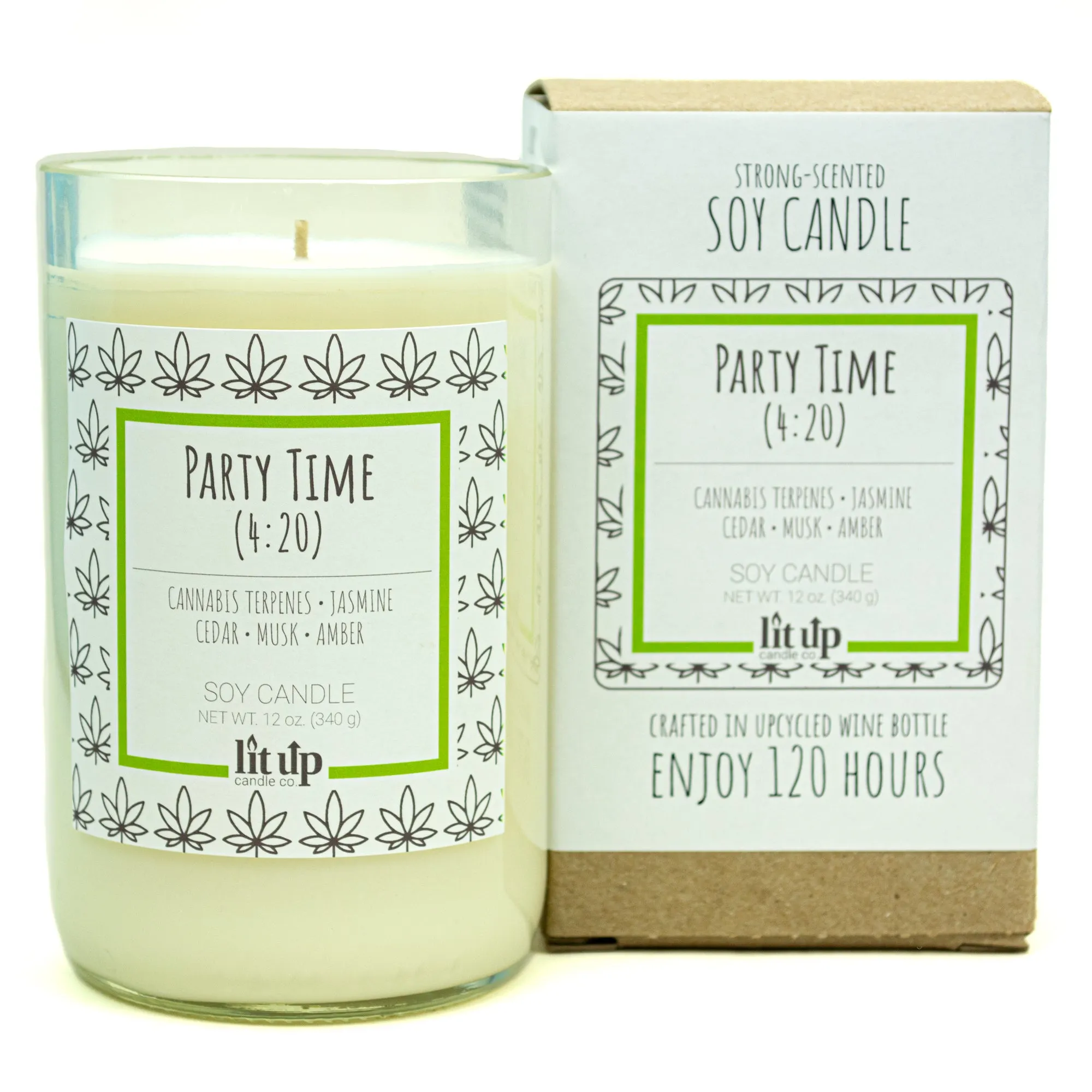 Party Time (4:20) scented 12 oz. soy candle in upcycled wine bottle - FKA Cannabis Flower