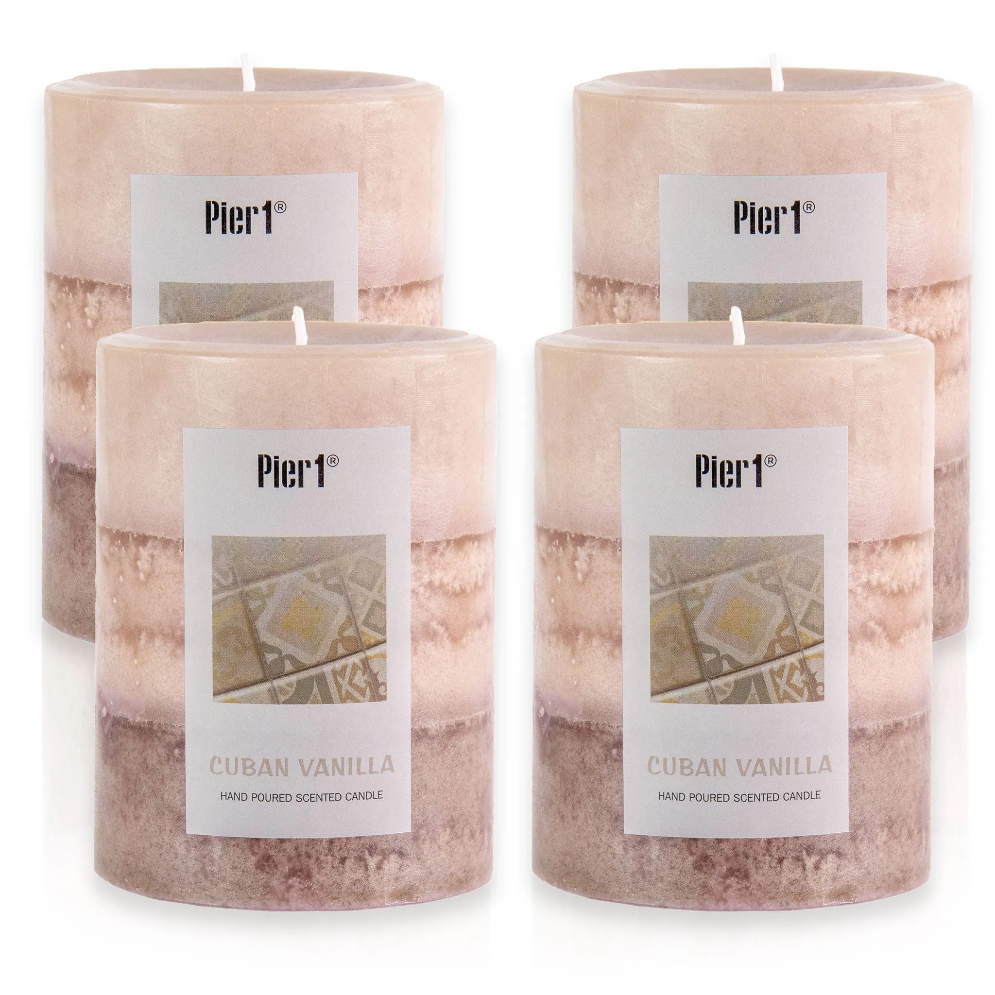 Pier 1 Cuban Vanilla 3x4 Layered Pillar Set of 4 Candles