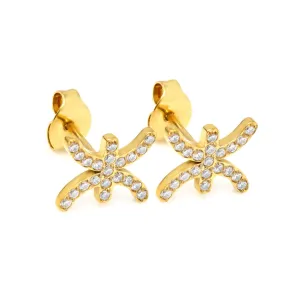 Pisces Earrings with CZ Stones - Yellow Gold