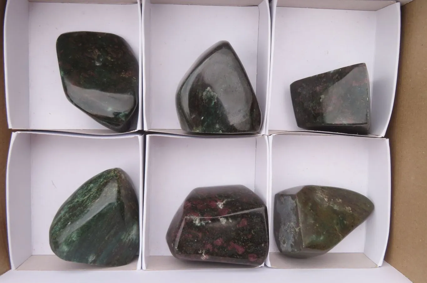 Polished Ruby Corundum in Chrome Verdite Free Forms x 6 From Zimbabwe