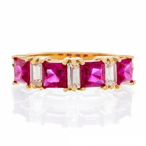 Princess Cut Faux Ruby Cubic Zirconia Anniversary Band In Sterling Silver